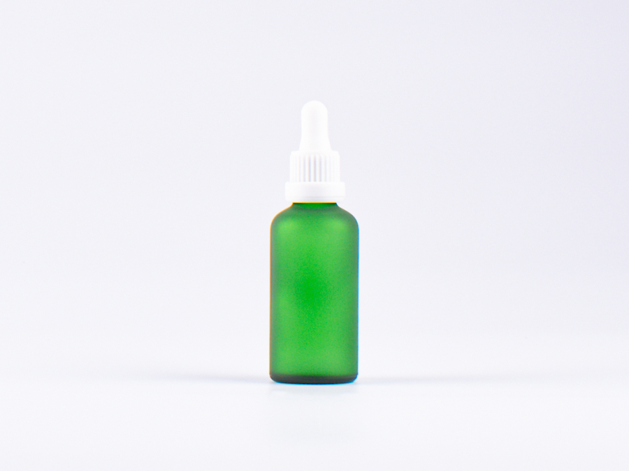 Grünglasflasche 50ml, mit Pipette OV weiss